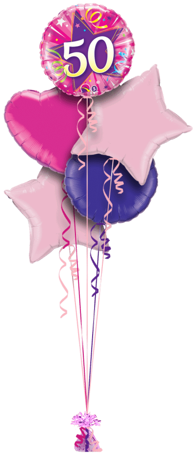 50th Pink Star Balloon Bunch