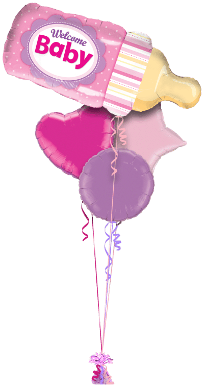 Welcome Baby Girl Bottle Balloon Bunch