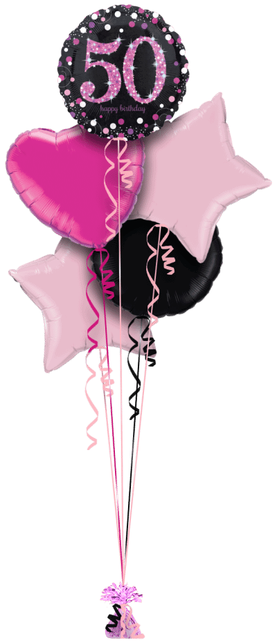 Pink Glimmer Confetti 50th Birthday Balloon Bunch