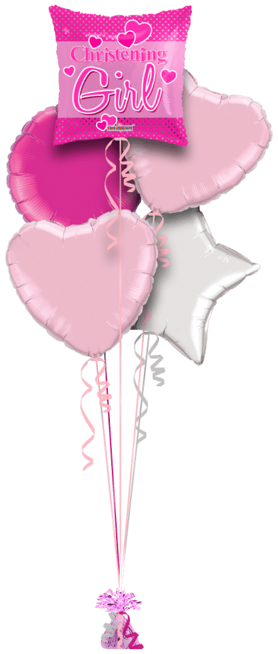 Christening Girl Hearts Square Balloon Bunch