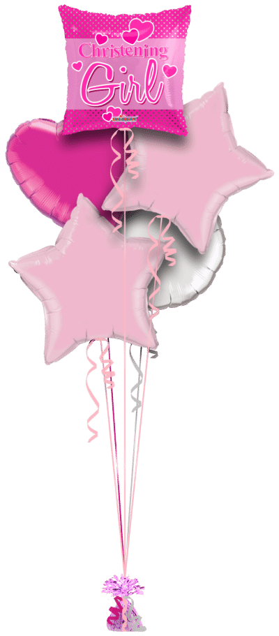 Christening Girl Hearts Square Balloon Bunch