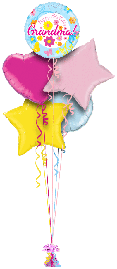 Happy Birthday Grandma Blue Floral Balloon Bunch
