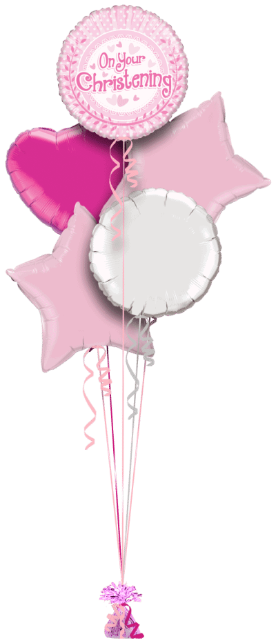 On Your Christening Pink Dots Balloon Bunch