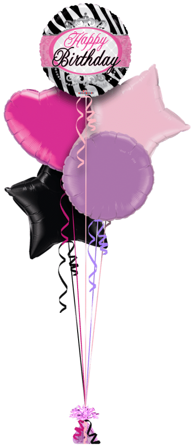 Happy Birthday Zebra Princess Stripes Balloon Bunch
