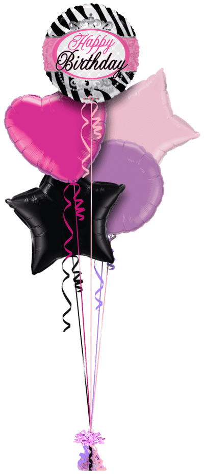 Happy Birthday Zebra Princess Stripes Balloon Bunch
