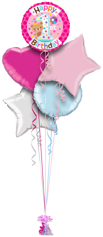 Cute 1st Birthday Girl Balloon Bunch