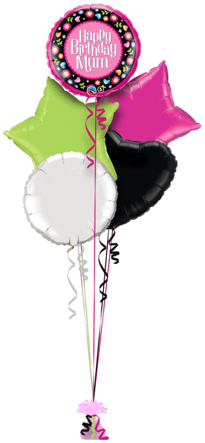Happy Birthday Mum Floral Balloon Bunch