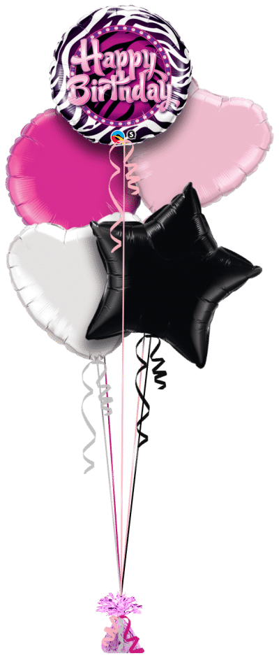 Happy Birthday Zebra Print Balloon Bunch