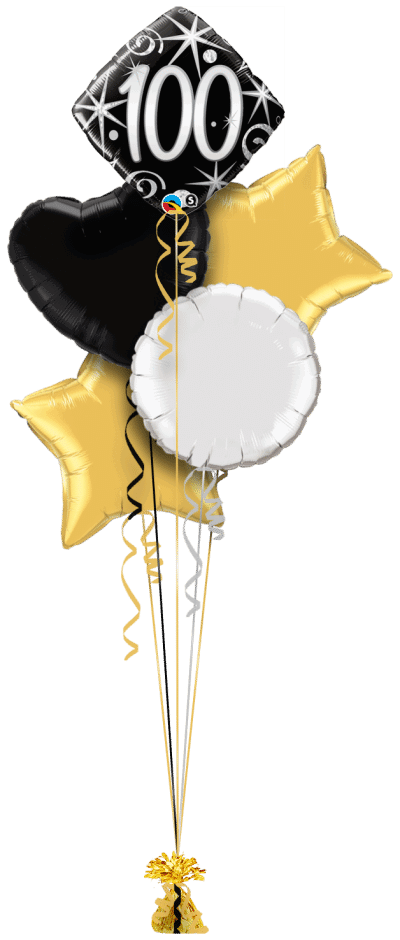 100th Black and Silver Diamond Balloon Bunch