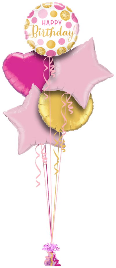 Birthday Pink and Gold Dots Balloon Bunch