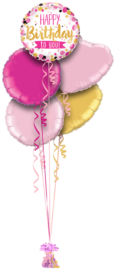 Happy Birthday To You Pink and Gold Balloon Bunch