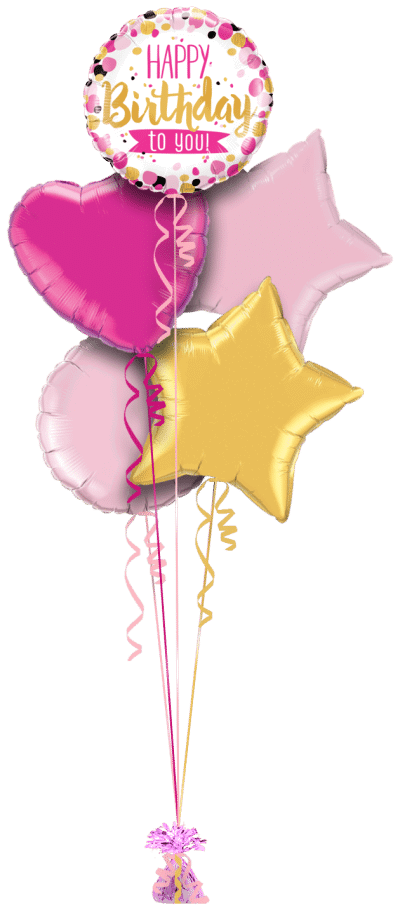 Happy Birthday To You Pink and Gold Balloon Bunch