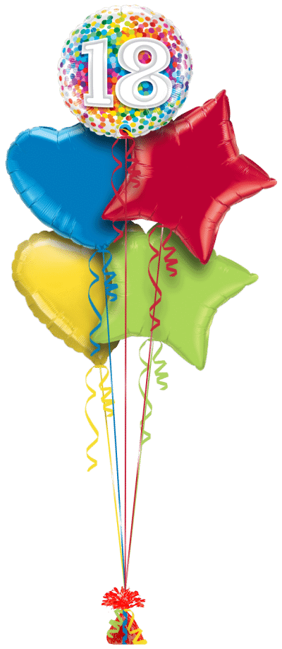 18th Rainbow Confetti Balloon Bunch