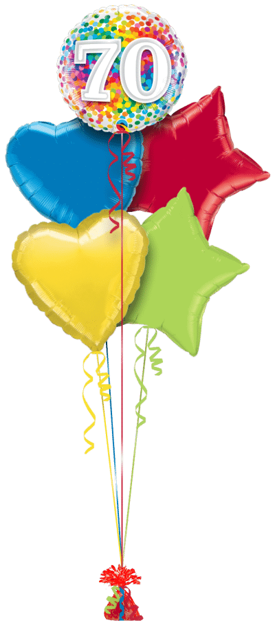 70th Rainbow Confetti Balloon Bunch