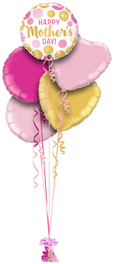 Happy Mothers Day Pink and Gold Dots Balloon Bunch