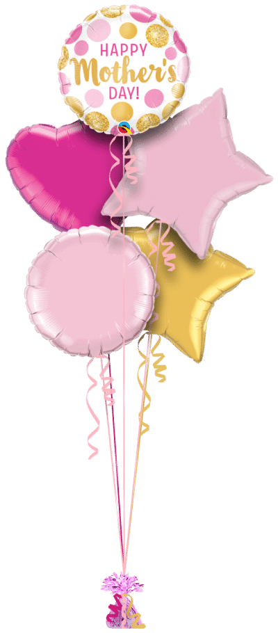 Happy Mothers Day Pink and Gold Dots Balloon Bunch
