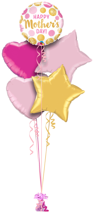Happy Mothers Day Pink and Gold Dots Balloon Bunch