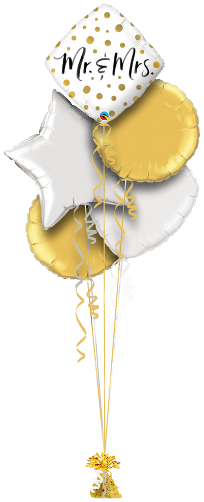 Mr and Mrs Gold Dots Balloon Bunch