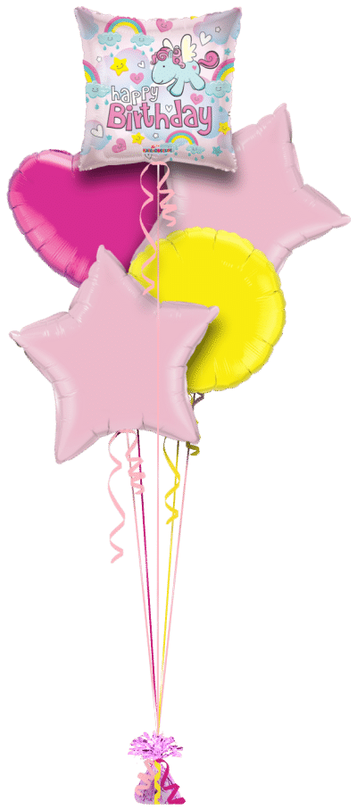Happy Birthday Unicorns and Rainbows Balloon Bunch
