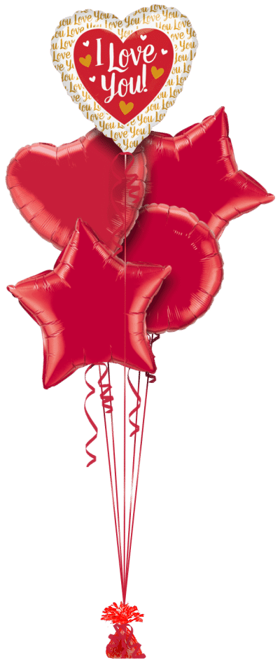 I Love You Gold Hearts Balloon Bunch