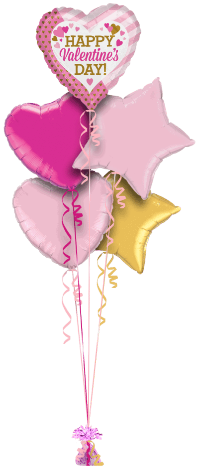 Happy Valentines Pink and Gold Hearts Balloon Bunch