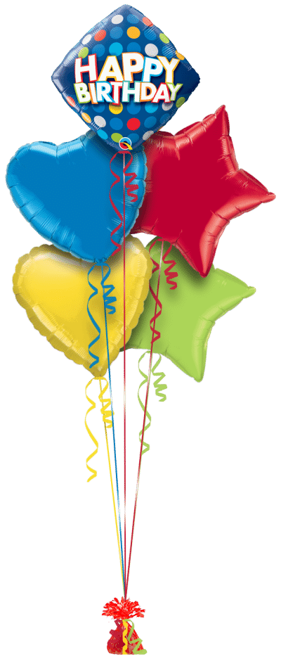 Birthday Blue and Colorful Dots Balloon Bunch