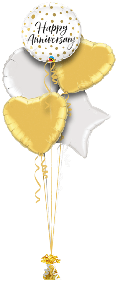 Happy Anniversary Gold Dots Balloon Bunch