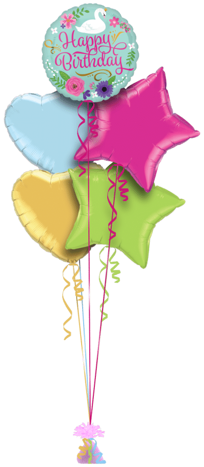 Happy Birthday Floral Swan Balloon Bunch