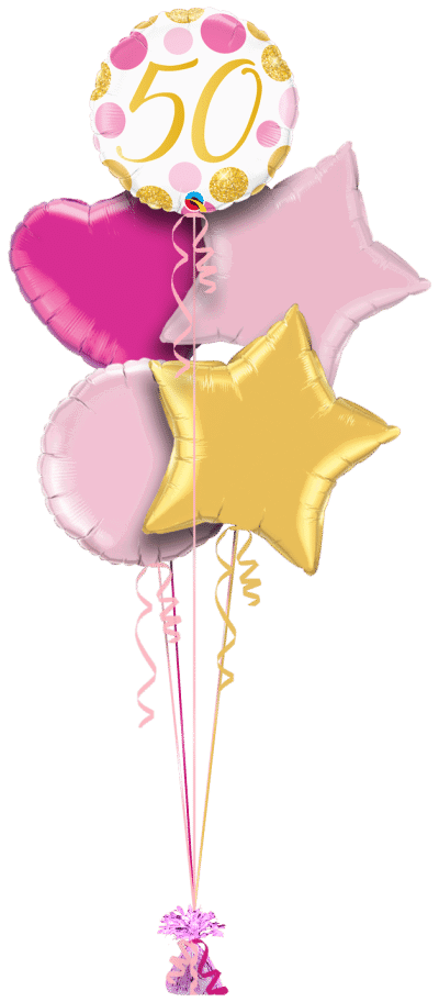 50 Pink and Gold Dots Balloon Bunch