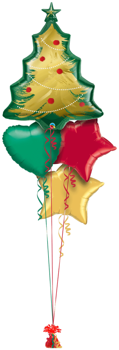 Christmas Tree Brushed Gold Balloon Bunch