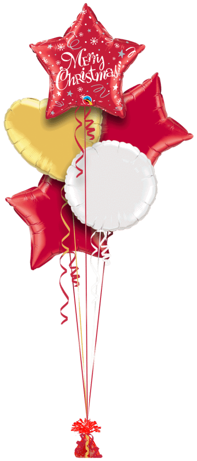 Merry Christmas Festive Red Star Balloon Bunch