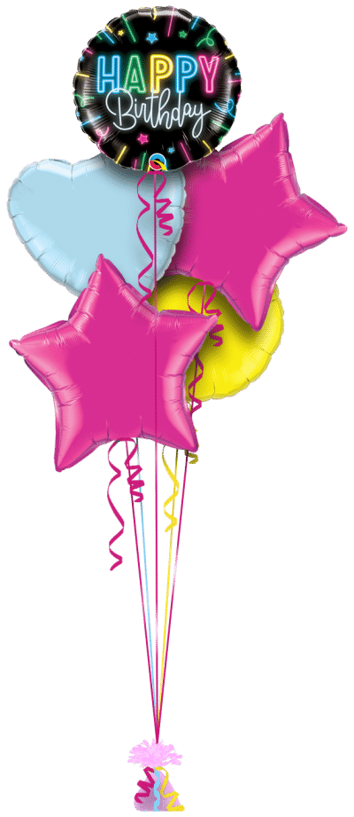 Happy Birthday Neon Glow Balloon Bunch