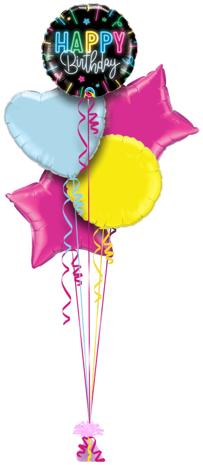 Happy Birthday Neon Glow Balloon Bunch