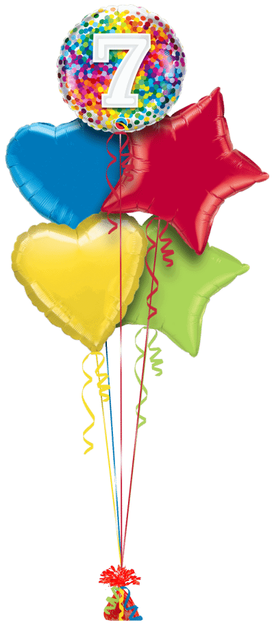 7 Rainbow Confetti Balloon Bunch