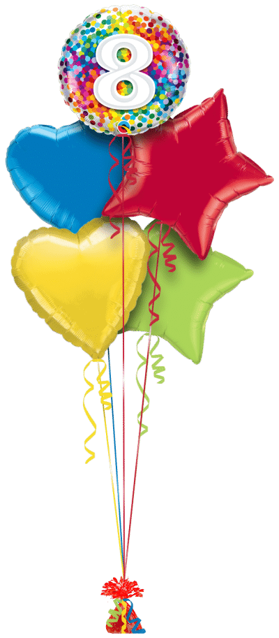 8 Rainbow Confetti Balloon Bunch