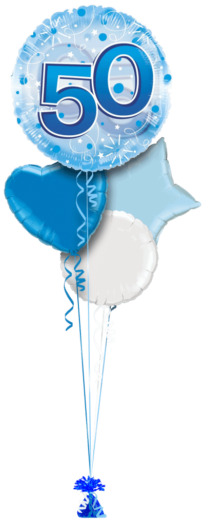 Jumbo Blue Streamers 50th Birthday Balloon Bunch