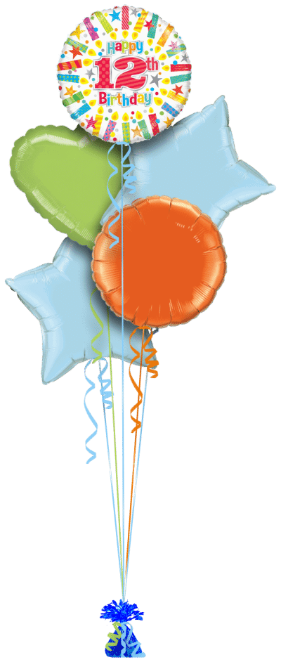 Colourful 12th Birthday Balloon Bunch