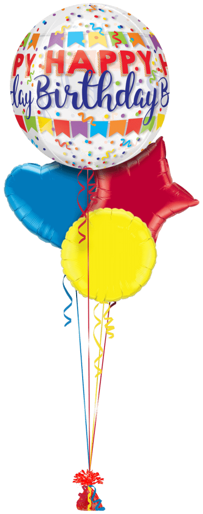 Happy Birthday Banner Orbz Balloon Bunch