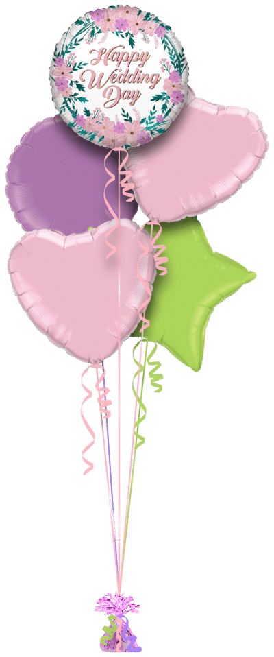 Happy Wedding Day Floral Balloon Bunch