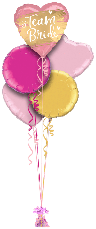 Team Bride Gold and Pink Heart Balloon Bunch