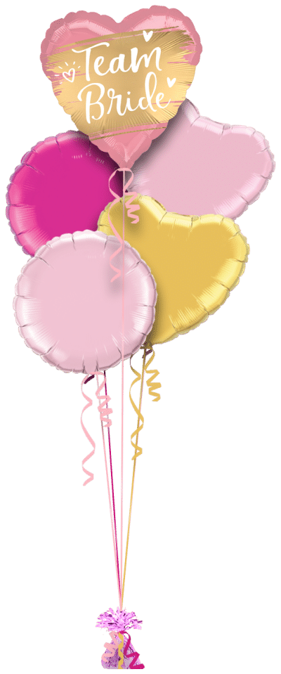 Team Bride Gold and Pink Heart Balloon Bunch
