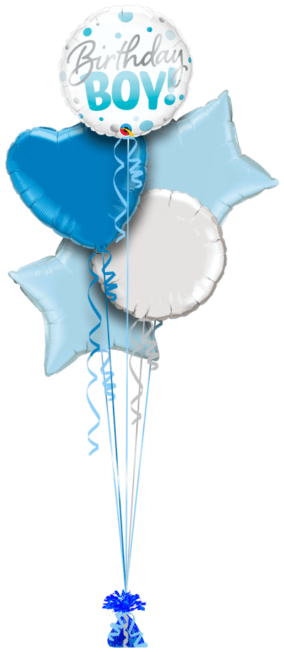 Birthday Boy Blue Spots Balloon Bunch