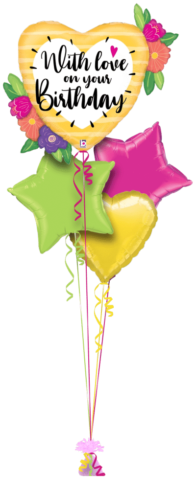 With Love On Birthday Big Heart Balloon Bunch