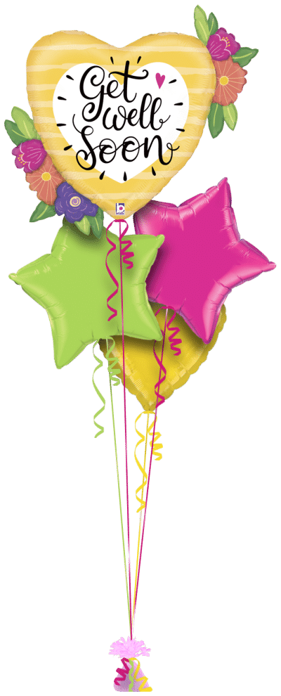 Get Well Big Heart and Flowers Balloon Bunch