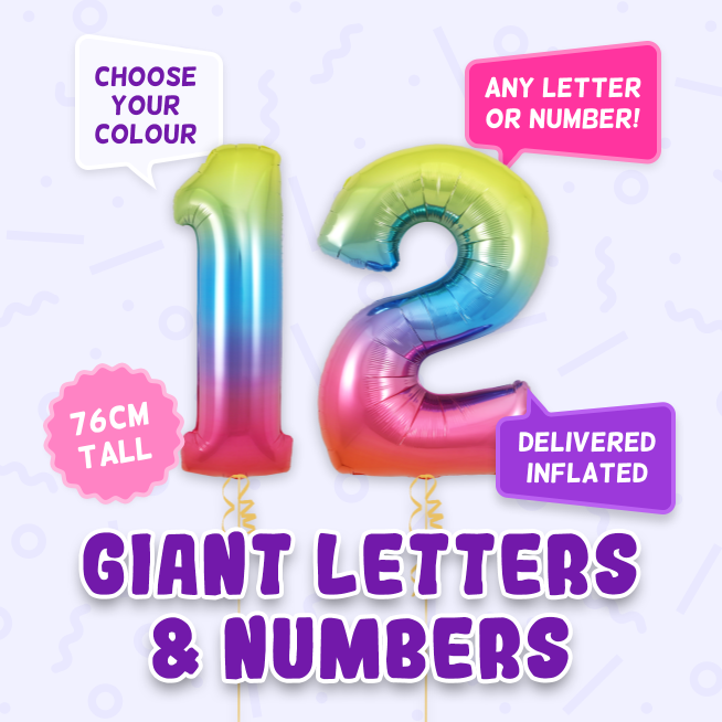 A 76cm tall 12th Birthday, Letters & Numbers balloon example