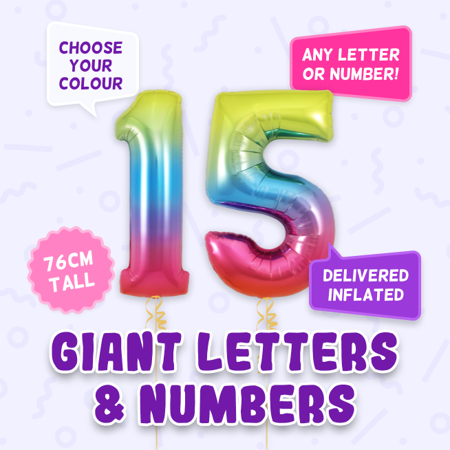 A 76cm tall 15th Birthday, Letters & Numbers balloon example