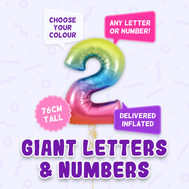 A 76cm tall 2nd Birthday, Letters & Numbers balloon example