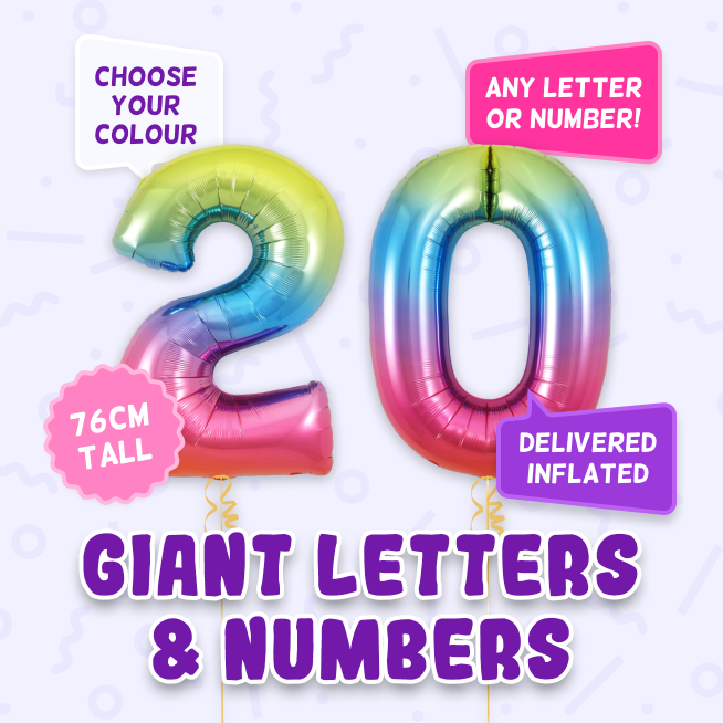 A 76cm tall 20th Birthday, Letters & Numbers balloon example