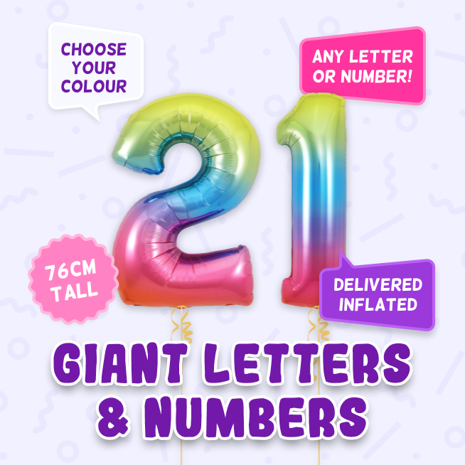 A 76cm tall 21st Birthday, Letters & Numbers balloon example