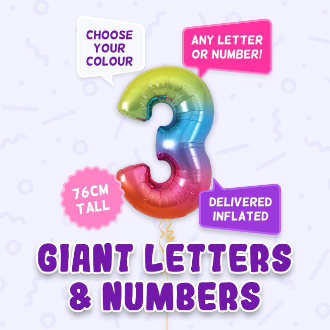 A 76cm tall 3rd Birthday, Letters & Numbers balloon example